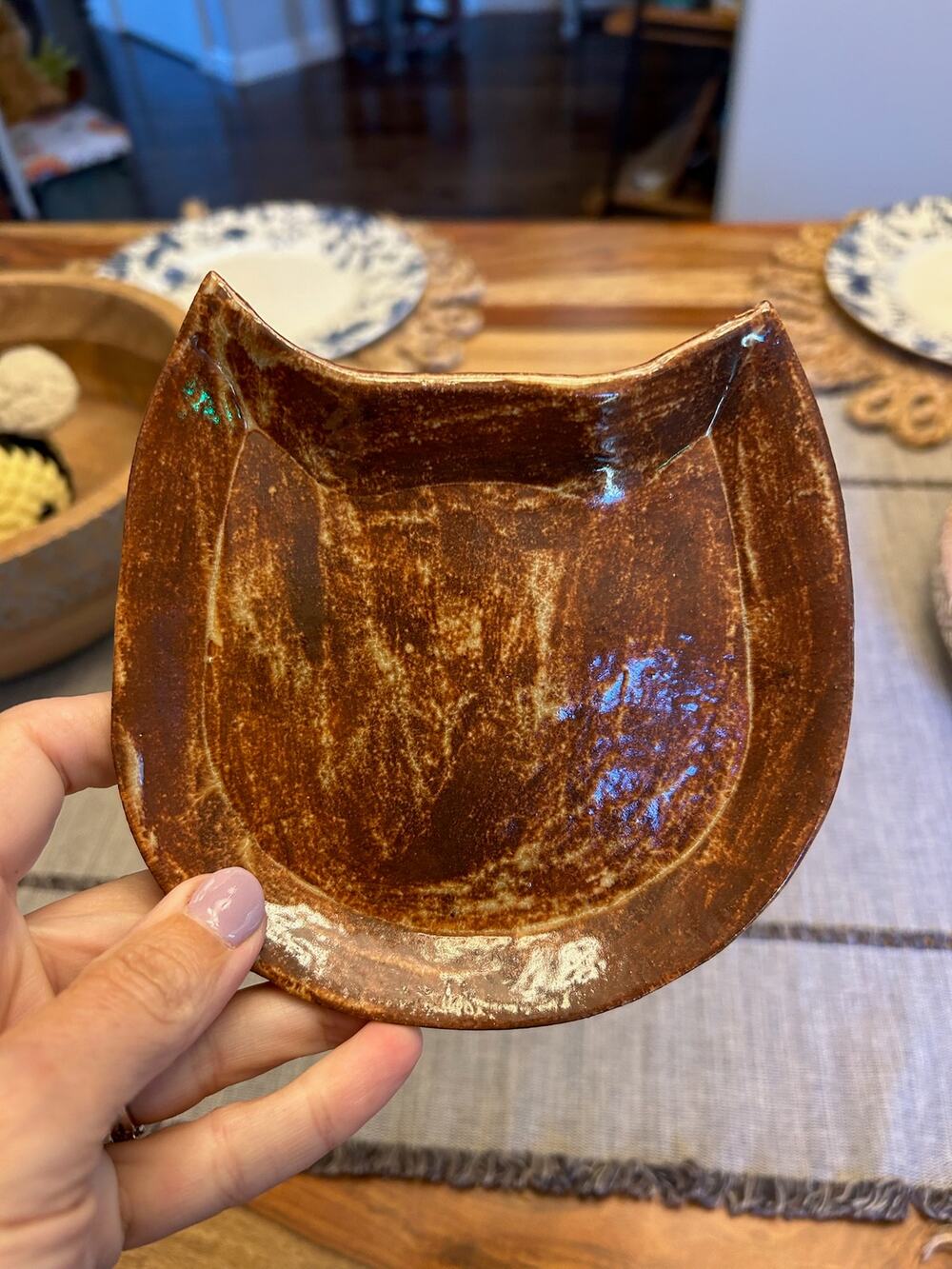 5 inch Ceramic Cat Dish Pet Bowl Home Decor Art West Hills Scruffy Kitty Cat